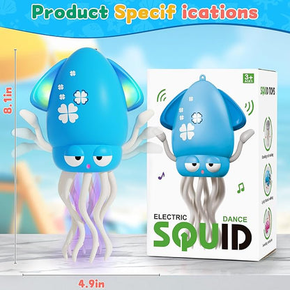 Electric Dancing Octopus Light Music Suitable for 12-18 Months Old Baby Toys, Kid Crawling Squid Toys Suitable for Toddler Tummy Time, Christmas Birthday Gifts for 1 2 3 4 5 6 Year Old Boy (Blue)