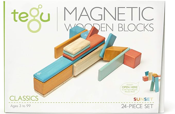 24 Piece Tegu Magnetic Wooden Block Set, Sunset, 1-99 years old