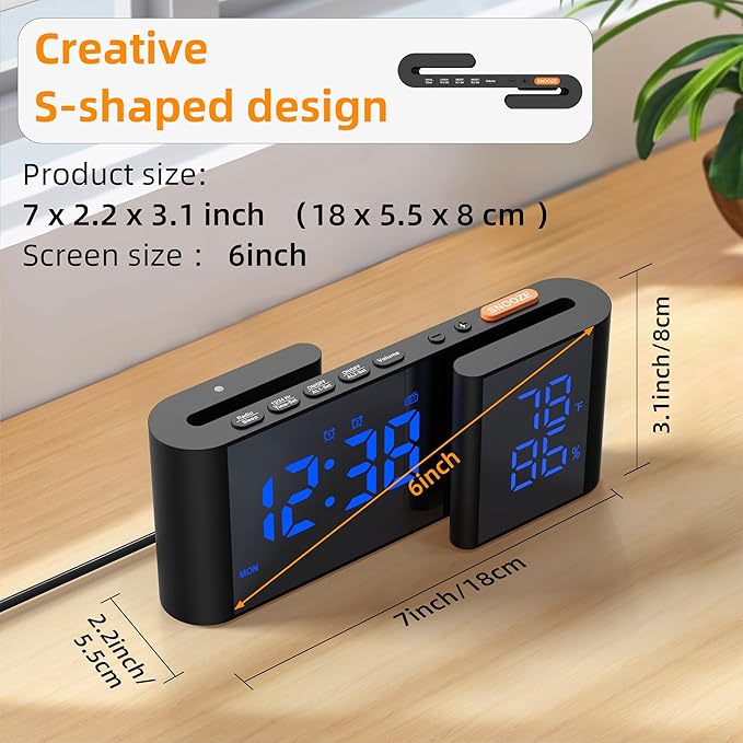 Alarm Clock Radio, Digital Alarm Clock for Bedrooms with USB Port, Large LED Display with Brightness Dimmer, Bedside FM Radio with Sleeper Timer, Temperature, Adjustable Volume, Snooze