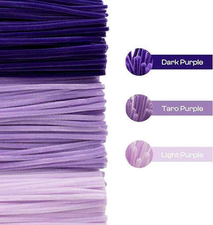 Caydo 300 Pieces Purple Pipe Cleaners, Thick Fluffy Chenille Stems, Pipe Cleaner Crafts for Arts & Crafts, Perfect for Making Animals, Flowers, and Mother's Day Decorations
