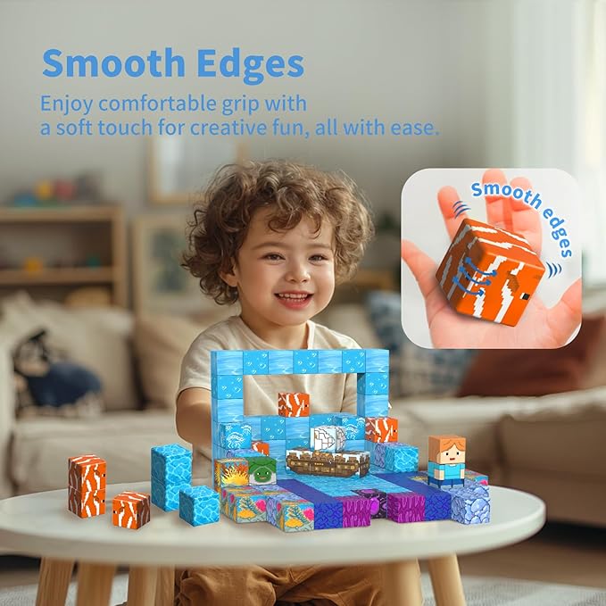 Magnetic Blocks-120PCS Ocean Quest Set，Magnetic Building Blocks Kids Toys for Ages 3 4 5 6 7 8 Birthday Gifts，STEM Montessori Sensory Toys for 3+ Years Old Boys & Girls