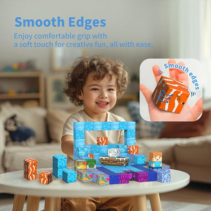 Magnetic Blocks-120PCS Ocean Quest Set，Magnetic Building Blocks Kids Toys for Ages 3 4 5 6 7 8 Birthday Gifts，STEM Montessori Sensory Toys for 3+ Years Old Boys & Girls