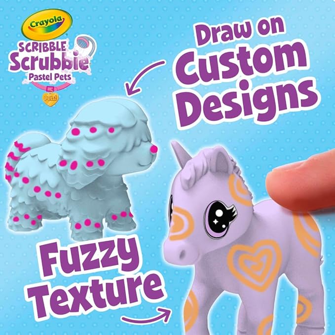 Crayola Scribble Scrubbie Pastel Pets (3ct), Grooming Animal Toy for Kids, Washable Animal Figurine, Kids Gift, Toys for Girls & Boys, 3+