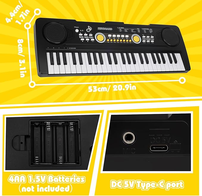 49 Key Piano Keyboard for Kids Music Toys Ages 3-5 Electronic Keyboards Pianos with Microphone for 3 4 5 6 Year Old Boys Girls Birthday Gifts