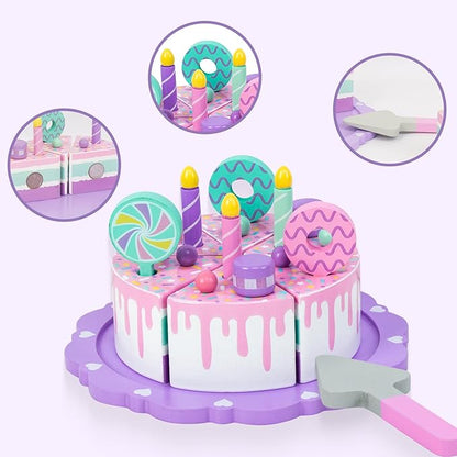 Toddler Cake Toys for Toddlers 1-3,Wooden Pretend Play Food Fake Birthday Cake,Tea Party Learning Kitchen Gift Toy for Boys Girls (Cookies Cake)