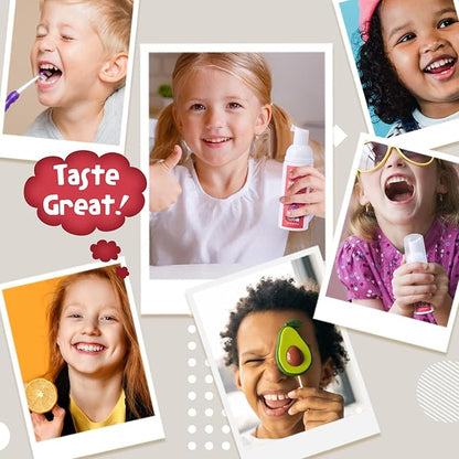 NOHOO Kids Foam Toothpaste with Fruit Flavor,Fluoride Free Natural Formul, Foam Toothpaste for Electric Toothbrush,Suitable for Toddler's Oral Cleaning and Cavity Prevention (2Strawberry+2Cantaloupe)