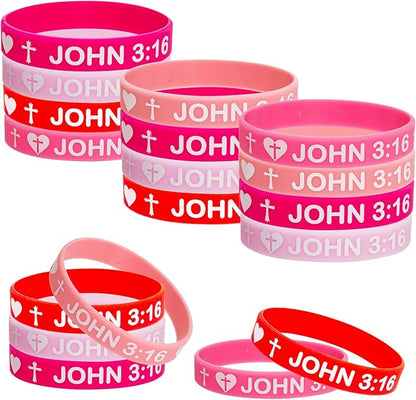 John 3:16 Cards with Bracelets Bible Valentine's Cards Silicone Bracelets for Classroom Party Favors Exchange 25 Packs