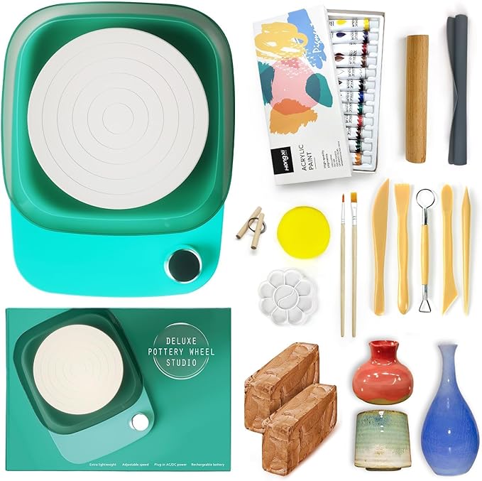 Pottery Wheel for Adults Beginners Kids - 6" Variable Speed Pottery Wheel Tool Kit, RPM Speed Adjustable with Rechargeable Battery, 1.8 Lb Air Dry Clay, Art Supplies, Crafts for Adults Teenager