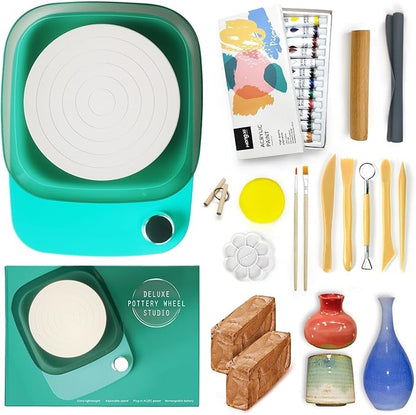Pottery Wheel for Adults Beginners Kids - 6" Variable Speed Pottery Wheel Tool Kit, RPM Speed Adjustable with Rechargeable Battery, 1.8 Lb Air Dry Clay, Art Supplies, Crafts for Adults Teenager