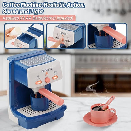 Kitchen Appliances for Kids Pretend Play Set Cooking Toys with Coffee Maker, Blender, Mixer, Toaster, Play Food, Utensils Kitchen Accessories Set for Girls Boys Gift