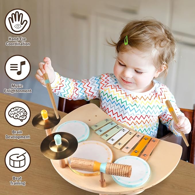 Toddlers Drum Set Toys for 1 Year Old Boy Girls,Baby Drum with Xylophone for Toddlers 1-3,Musical Instruments, Kids Wooden Montessori Toys, Christmas Birthday Gifts for Age 1 2 3+