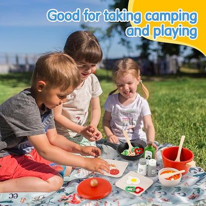 deli Wooden Play Food Set, 25Pcs Kids Play Kitchen Toys Set, Pretend Cooking Playset Acccessories for Kids Ages 3+