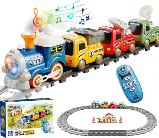Train Toy for Kids 3-8, Remote Control Train Set with Lighting & Music & Water Steam for 3+ Boys, Electric Train Set with Train Tracks Accessories, Gift for Toddlers Girls Age 4 5 6 7 8