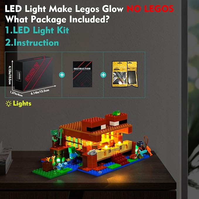 VONADO LED Light Kit Compatible with Lego Minecraft The Frog House 21256 (Lights Only, No Models) Creative Lighting Set Accessories Compatible with Lego 21256 for Adults