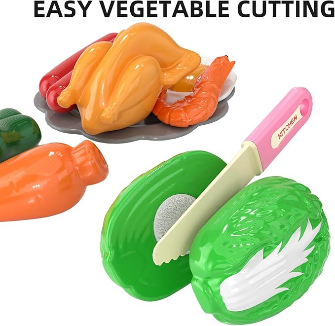 TEMI Pretend Food Kitchen Toys for Girls Age 3 4 5 6 7 8 - Toy Kitchen Accessories Food Toy for 3 4 5 6 Years Old Girls, Play Kitchen Accessories Cutting Food Toy, Pretend Play for Boys, Girls