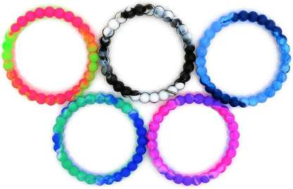 Colorful Tie Dye Bead Rubber Bracelets (Pack) 8". Great Kids and Small Adults. Perfect for party Favors, Carnival Prizes, Goodie bags, Fundraisers, Giveaways, etc.