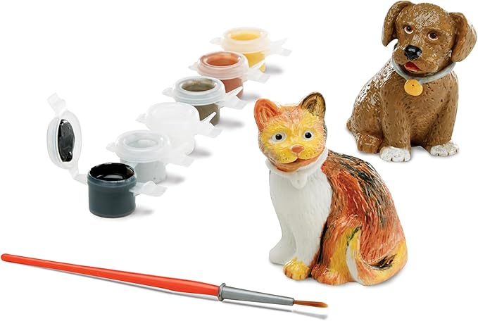 Melissa & Doug Created by Me! Pet Figurines Craft Kit (Resin Dog and Cat, 6 Paints, Paintbrush)
