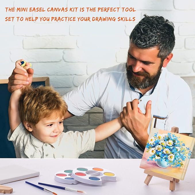 Glenmal Watercolor Paint Sets 3 x 4 Small Painting Canvas with Easel Paints Brush Set Kids Art Party Favors and Party Supplies Washable Watercolor Bulk for Kids Birthday Prizes (12 Sets)