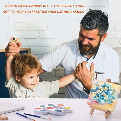 Glenmal Watercolor Paint Sets 3 x 4 Small Painting Canvas with Easel Paints Brush Set Kids Art Party Favors and Party Supplies Washable Watercolor Bulk for Kids Birthday Prizes (12 Sets)