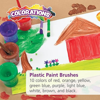 Colorations® Plastic Handle Chubby Paint Brushes with Nylon Bristles, Set of 10, Plastic Handle Paint Brushes, Crafts for Kids, Painting for Kids, Kids Paint Brushes, Paint Brushes for Children