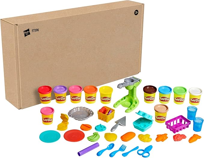 Play-Doh Farmer's Market Kitchen Playset, 28 Play Food Accessories & Tools, 11 Colors, Back to School Classroom Supplies, Preschool Toys, Ages 3+ (Amazon Exclusive)