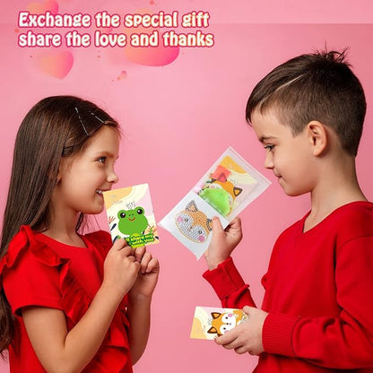 Shemira 24 Pack Valentine's Day Cards for Kids with 5D Diamond Art Painting Kit, Valentines Gift for Kids Classroom, Valentine's Party Favor, School Valentine's Art Activity, Valentine's Art Craft Kit
