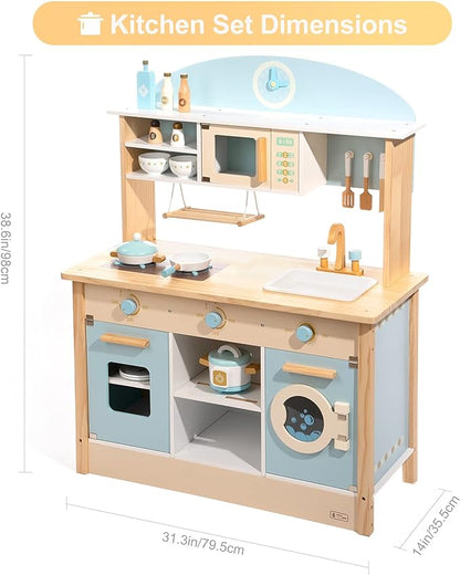 ROBUD Wooden Play Kitchen Set for Kids Toddlers, Toy Kitchen Gift for Boys Girls, Age 3+