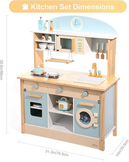 ROBUD Wooden Play Kitchen Set for Kids Toddlers, Toy Kitchen Gift for Boys Girls, Age 3+