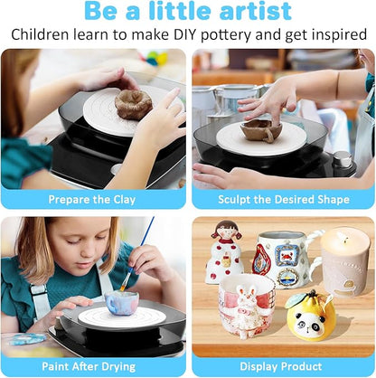 Pottery Wheel for Kids - Complete Pottery Kit & Tools for Beginners, Plug-in Rechargeable Battery, Upgraded Detachable Turntable Adjustable Speed, DIY Clay Maker for Kids 9-12 (Black, Patented)