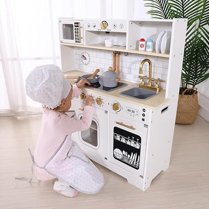 Kids Play Kitchen Set, Kitchen Set for Kids with Plenty of Play Features, Sink, Oven, Stove, Dishwasher, Coffee Maker, Ice Maker and Microwave, Play Kitchen Sets for Kids Ages 4-8.