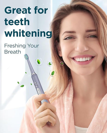 Rtauys M5 Sonic Electric Toothbrush for Adults and Kids - Rechargeable Electric Toothbrush Kids Ages 12+ and Adults with 8 Brush Heads & Travel Case, 120 Days Battery Life - Light Purple