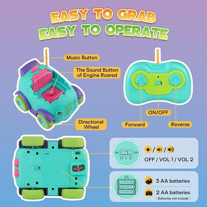 Nueplay Remote Control Car for Toddler Age 2 3 4 5, Electric RC Car Toys with Light & Music, Toddler Dinosaur Toys, Dino Figures Truck Race Car Vehicles, Birthday Gift for Boys & Girls, 2 Pack Playset