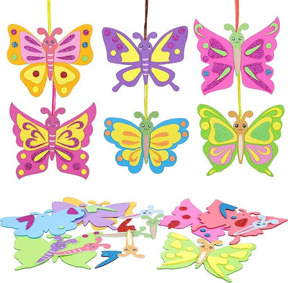 Fennoral 12 Pack Butterfly Craft Kit for Kids Creative Make Your Own Butterfly Foam Stickers DIY Arts and Crafts for Kids Boys Girls Party Favor Spring Summer Decoration Birthday Gifts