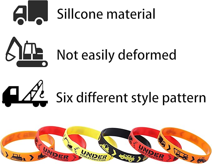 JOVITEC Jovite 48 Pcs Construction Bracelets Cconstruction Party Favors Rubber Bracelets Construction Themed Birthday Party Supplies Decorations Construction Goodie Bags Silicone Wristbands