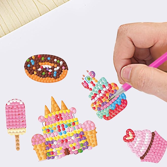 Gem Diamond Art Painting Stickers Kit for Kids,5D Diamond Mosaic Stickers by Numbers Kits Crafts Set for Children, Boys and Girls,Creative Handmade Art Craft Decorations Gift (Cake)