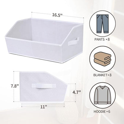 Homsorout Closet Baskets for Shelves - Decorative Storage Baskets with Handle, Trapezoid Closet Bins for Organization, Shelf Storage Bins for Clothes, Books, Home, Office, 8 Pack, White