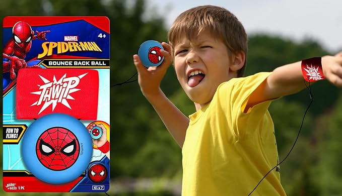 JA-RU Marvel Spiderman Sports Wrist Bounce Back Balls (1 Unit) Super Heroes Wristband Return Balls Toys, Durable Foam String Attached Rebound Ball, Kids & Adults, Fidget Stress Toy 6820-1