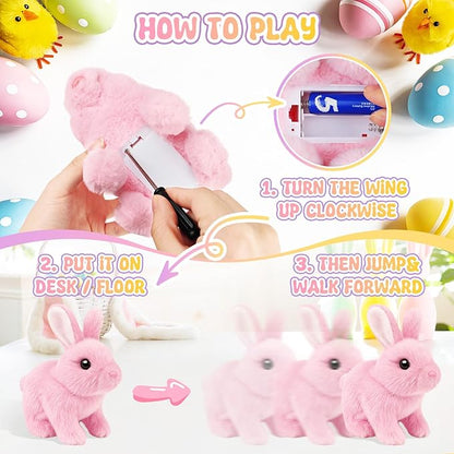 Realistic Bunny for Kids - Interactive Hopping Bunny Toy Set with Bunny Ears, Electric Lifelike Robot Rabbit that Move, Walking Barking and Wagging Tail Bunby Stuffed Animal with Sounds, Pink