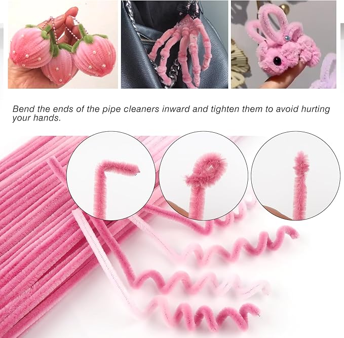 TOAOB 100pcs Pipe Cleaners Gradient Pink Chenille Stems for Crafts 12 Inch Fuzzy Sticks Craft Supplies for DIY Art Craft Projects Home Decorations