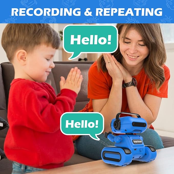 Robot Toys for Boys, Rechargeable Remote-Controlled Robot for Kids 6-8, RC Robots with Auto-Demo, Record, Repeat, Dance Moves, Music, Flexible Head & Arms, Gift Ideas for Birthday Xmas - Blue