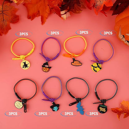 BOXOB Halloween Slap Bracelets, Colorful Halloween Bracelets Friendship Fidget Zipper Bracelet Halloween Party Favors for Birthday Goodie Bags Easter Egg & Pinata Fillers 24 Pack