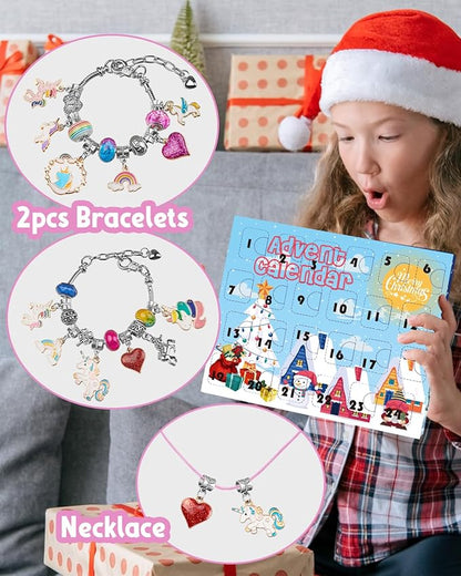 Advent Calendar 2024 Girls Unicorn Charm Bracelets Making Kit, 24 Days of Christmas Advent Calendars for Teens Kids Age 6-12, Unicorns Gifts for Girls 6 7 8-10 Girl Craft Toys Countdown Calender.