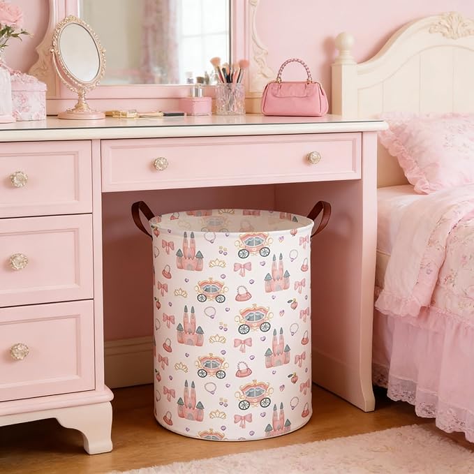 Princess hamper,Girl Laundry Basket,Baby Nursery Hamper,Waterproof foldable girls toy storage box,Dirty Clothes Hampers,Princess Room Decor(Princess carriage)