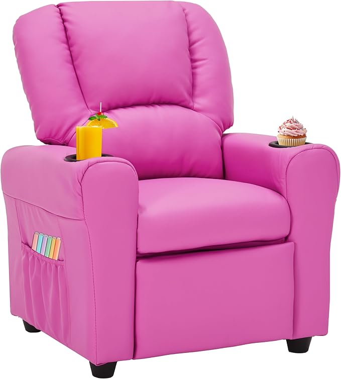 JC HOME Candy Kids Reclining Chair Leather Recliner Sofa Toddler Youth Children Child Ages 1-6