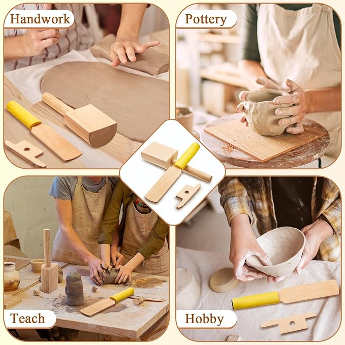 Amylove 3 Pieces Pottery Clay Tools Set Includes Wooden Clay Paddles Wooden Sculpture Pad Bevel Cutter for Clay Angle Cutting Clay Tool Pottery Tool Clay Paddle for Pottery Ceramics Trimming Tool