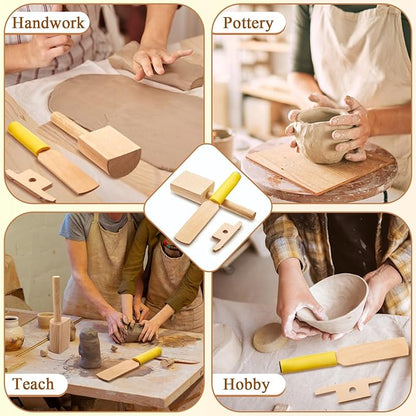Amylove 3 Pieces Pottery Clay Tools Set Includes Wooden Clay Paddles Wooden Sculpture Pad Bevel Cutter for Clay Angle Cutting Clay Tool Pottery Tool Clay Paddle for Pottery Ceramics Trimming Tool