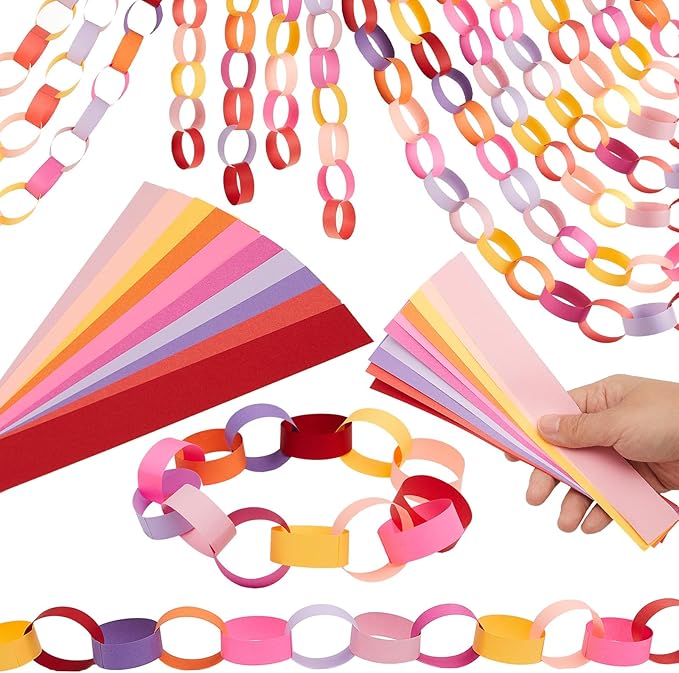 Lincia 1000 Sheet Paper Chain Garland Strips 1x8 Inch with Double Sided Tape, DIY Construction Paper Chains for Birthday Wedding Holiday Party Decorations, Crafts Supplies (Valentine)