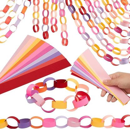 Lincia 600 Sheet Paper Chain Garland Strips 1x8 Inch with Double Sided Tape, DIY Construction Paper Chains for Birthday Wedding Holiday Party Decorations, Crafts Supplies (Valentine)