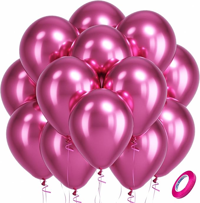 Bezente Metallic Hot Pink Latex Party Balloons - 100 Pack 12 inch Round Helium Metallic Pink Magenta Fushsia Balloons for Bachelorette Gender Reveal Birthday Wedding Anniversary Party Decorations