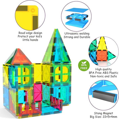 Jasonwell Magnetic Tiles Kids Magnetic Blocks Building Sets 3D Magnet Tile Building Blocks Toy Construction Educational STEM Toys Gifts for Toddlers Boys Girls 3 4 5 6 7 8 9 10 + Year Old